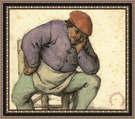 Adriaen Van Ostade Seated Man, with His Left Foot on a Stove Framed Print