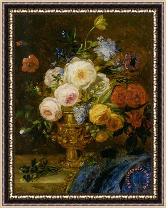 Adriana Johanna Haanen A Still Life with Flowers in a Golden Vase Framed Painting