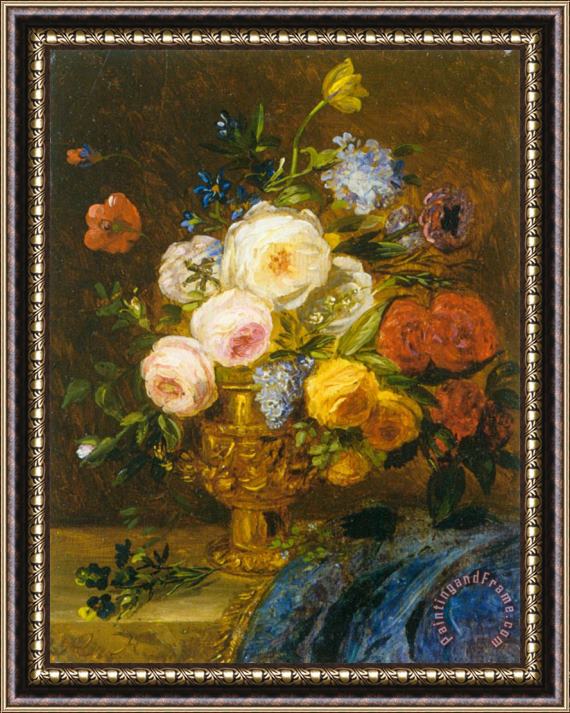 Adriana Johanna Haanen Still Life with Flowers in a Golden Vase Framed Print