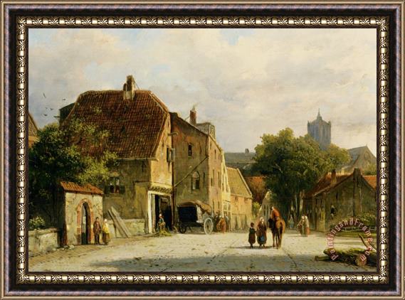 Adrianus Eversen Figures in a Dutch Town Framed Painting