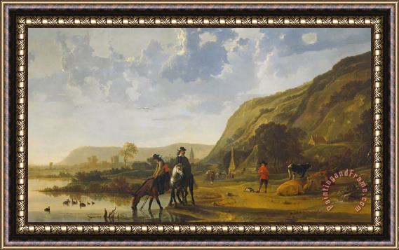 Aelbert Cuyp River Landscape with Riders Framed Print