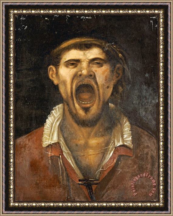 Agostino Carracci A Peasant Man, Head And Shoulders, Shouting Framed Painting