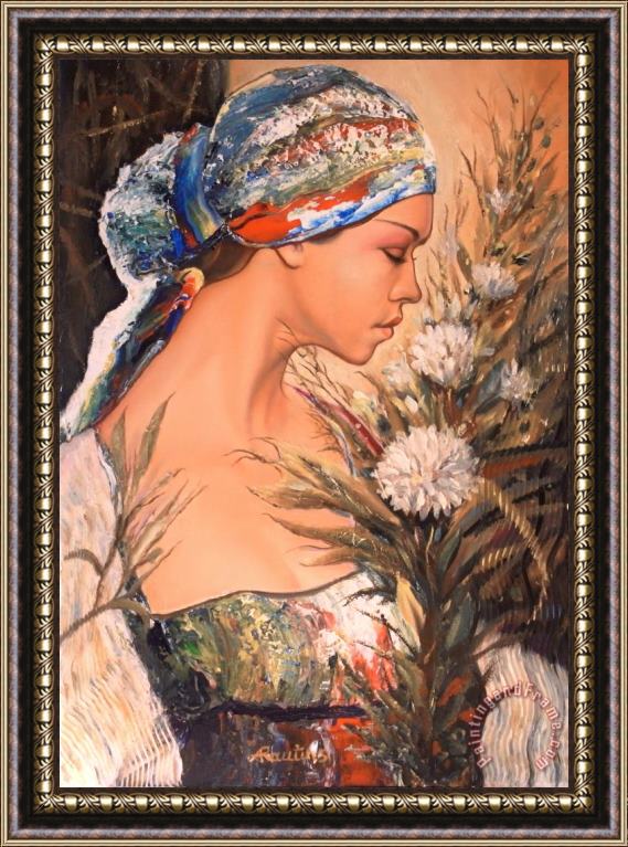 Agris Rautins Portrait of a farmer girl Framed Painting
