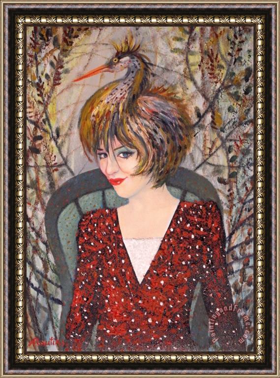 Agris Rautins Woman with birdhat Framed Painting
