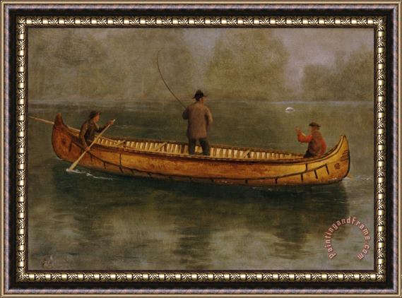 Albert Bierstadt Fishing from a Canoe Framed Painting