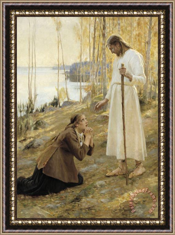 Albert Edelfelt Christ And Mary Magdalene, a Finnish Legend Framed Painting