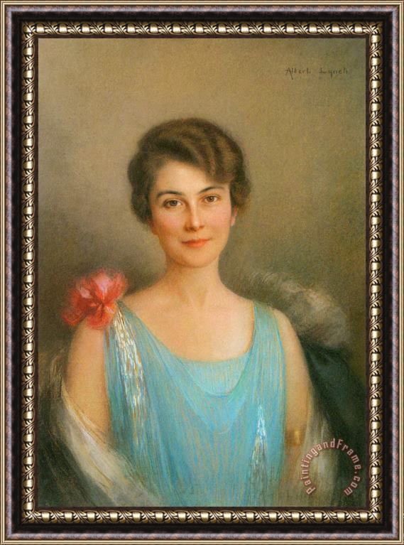 Albert Lynch A Portrait of a Lady in Blue Framed Painting