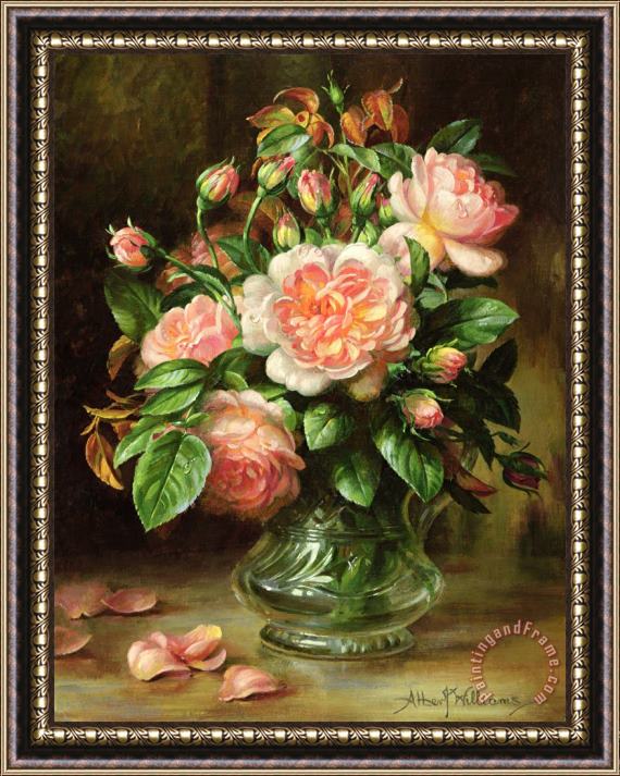 Albert Williams English Elegance Roses In A Glass Framed Painting