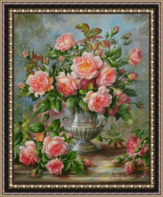 Albert Williams English Elegance Roses in a Silver Vase Framed Painting