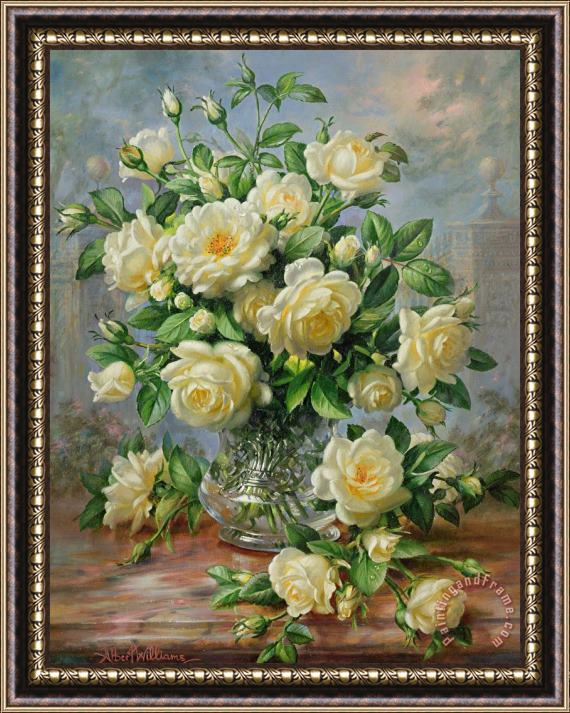 Albert Williams Princess Diana Roses in a Cut Glass Vase Framed Painting