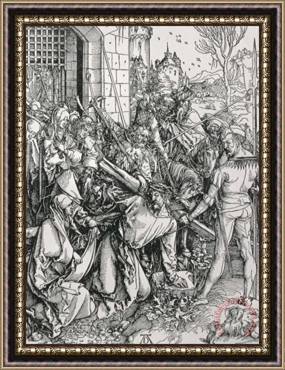 Albrecht Duerer The Bearing Of The Cross From The 'great Passion' Series Framed Painting