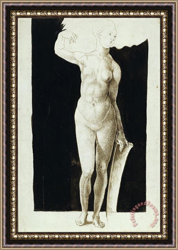 Albrecht Durer Proportion Study of Female Nude with a Shield Framed Painting