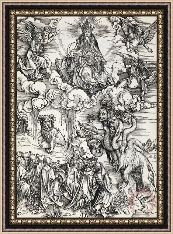 Albrecht Durer The Seven Headed Beast And The Beast with Lamb's Horns Framed Painting