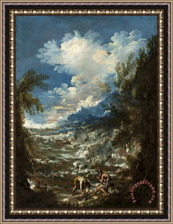 Alessandro Magnasco Landscape with Fishermen Framed Painting