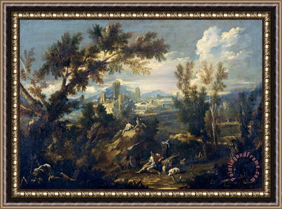 Alessandro Magnasco Landscape with Shepherds Framed Painting
