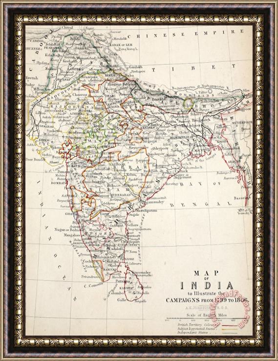 Alexander Keith Johnson Map Of India Framed Painting