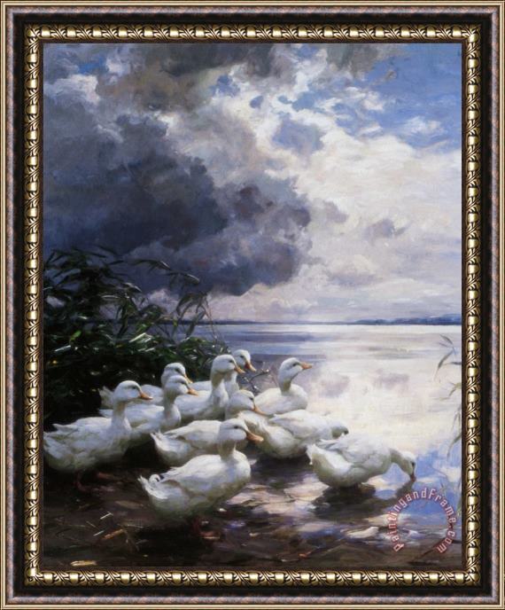 Alexander Koester Ducks at The Lakes Edge Framed Painting