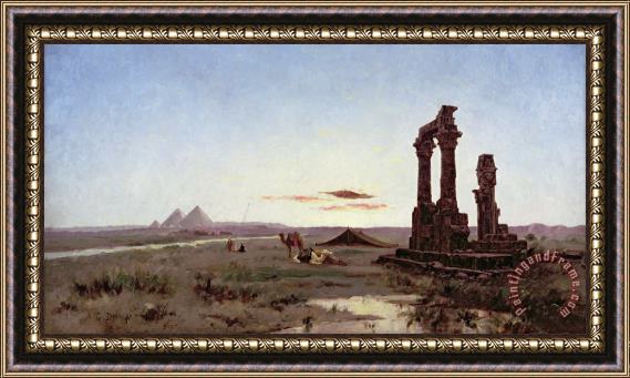 Alexandre Gabriel Decamps A Bedouin Encampment by a Ruined Temple Framed Painting