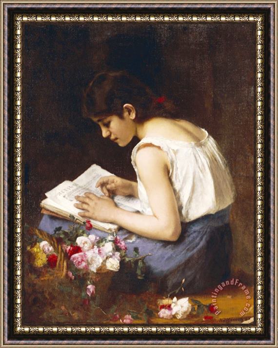 Alexej Alexejewitsch Charlamoff A Girl Reading Framed Print