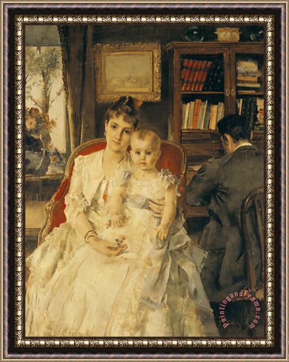 Alfred Emile Stevens Victorian Family Scene Framed Print