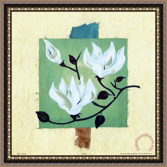 alfred gockel Magnolias on Greenbeige Papyrus Framed Painting