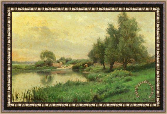Alfred Renaudin Fisher by The River Framed Painting