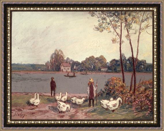Alfred Sisley On The Banks of The Loing Framed Painting