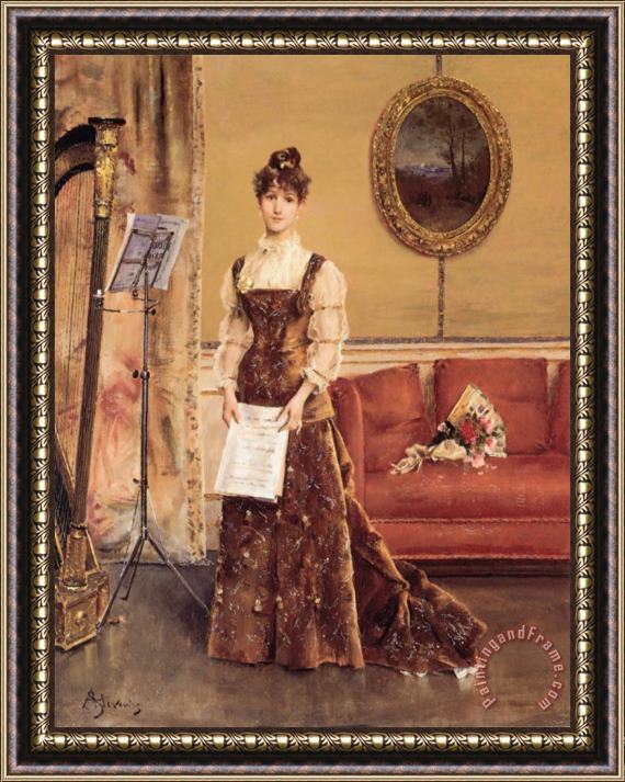 Alfred Stevens Lady with a Harp Framed Painting