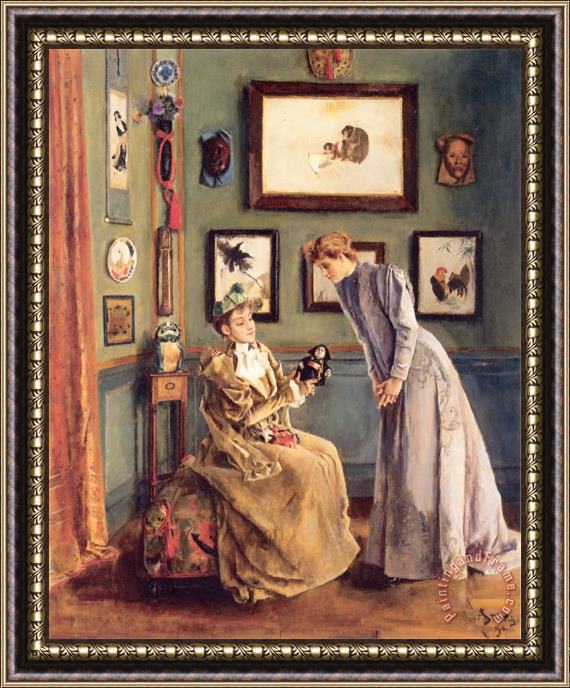 Alfred Stevens Lady with a Japanese Doll Framed Print