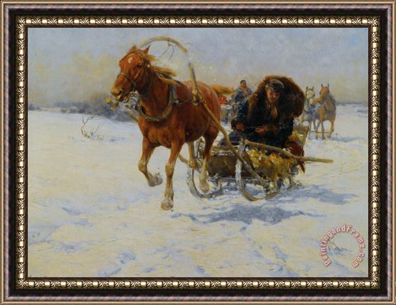 Alfred von Wierusz Kowalski Sleigh Ride Framed Painting