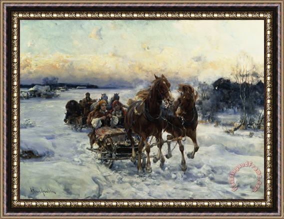 Alfred von Wierusz Kowalski The Sleigh Ride Framed Painting
