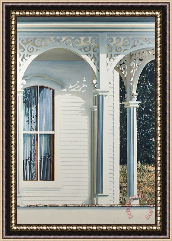 Alice Dalton Brown Curtained Window with Landscape, 1981 Framed Print