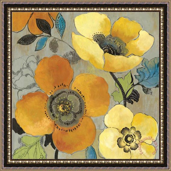 Allison Pearce Yellow And Orange Poppies I Framed Painting