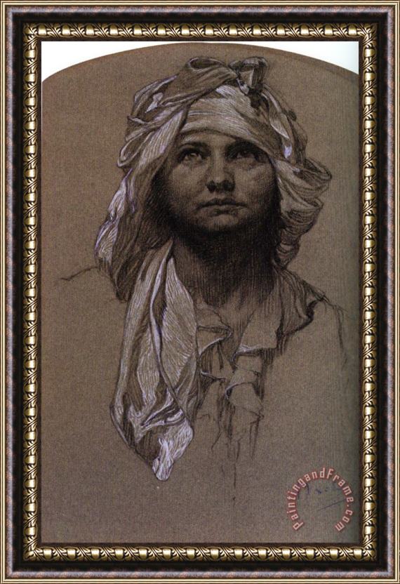 Alphonse Maria Mucha Head of a Girl Framed Print