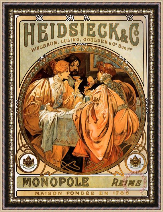Alphonse Maria Mucha Heidsieck And Co. Framed Painting