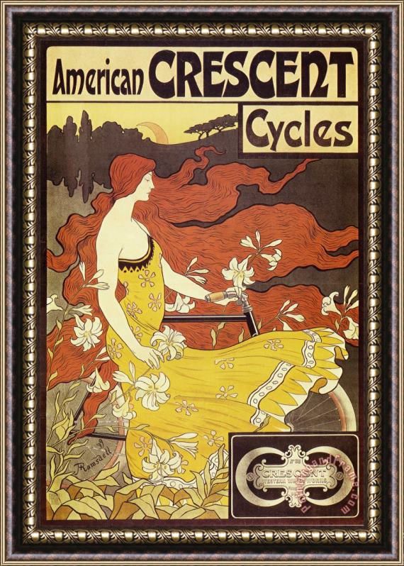 Alphonse Marie Mucha American Crescent Cycles Framed Painting