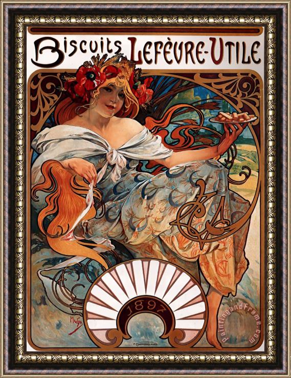Alphonse Marie Mucha Biscuits Lefevre Utile 1896 Framed Painting