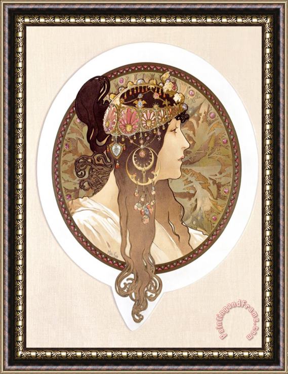 Alphonse Marie Mucha Byzantine Brunette 1897 Framed Print
