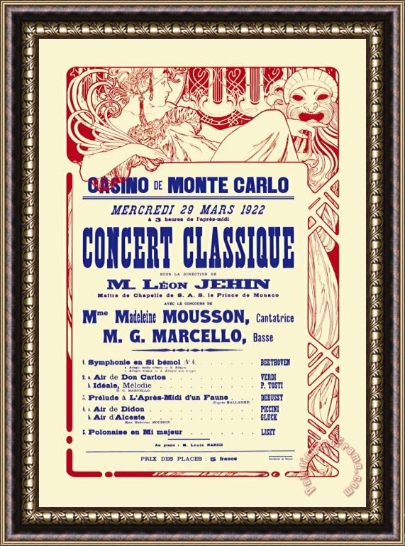 Alphonse Marie Mucha Concert at The Monte Carlo Casino Framed Print