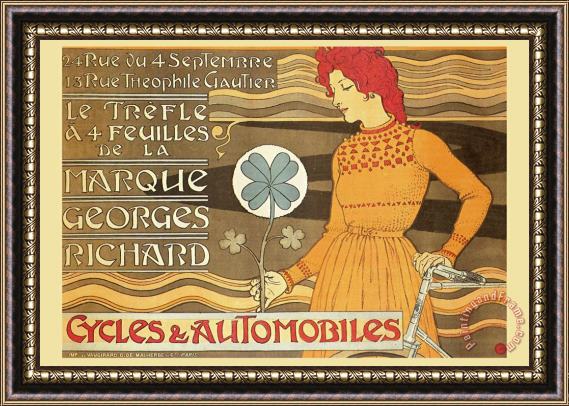 Alphonse Marie Mucha Cycles And Automobile by Marque George Richard Framed Painting