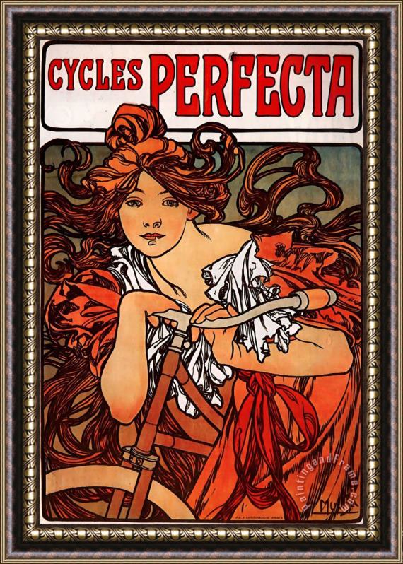 Alphonse Marie Mucha Cycles Perfecta 1902 Framed Painting