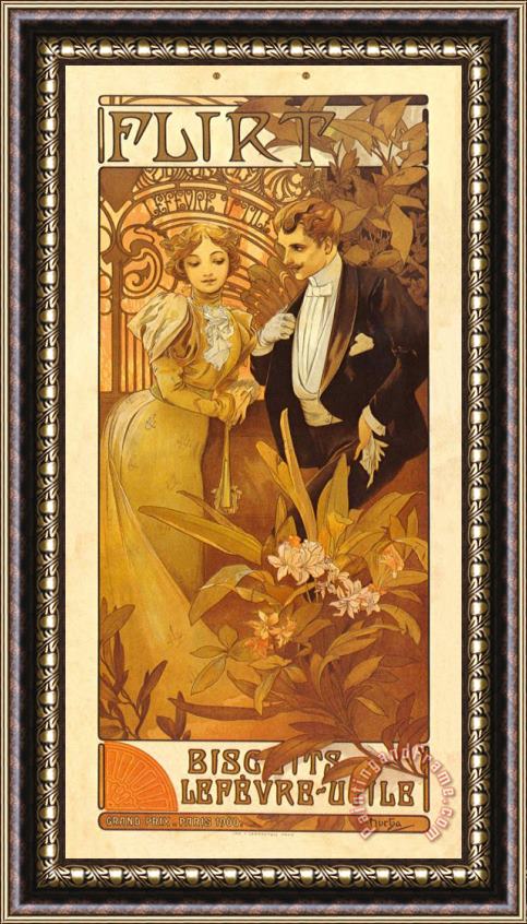 Alphonse Marie Mucha Flirt Biscuits Framed Painting