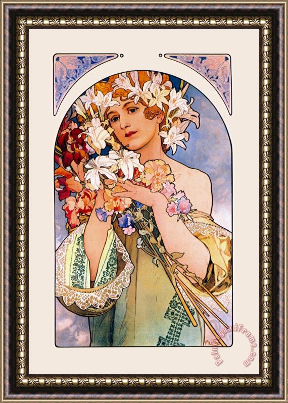 Alphonse Marie Mucha Flower Framed Painting
