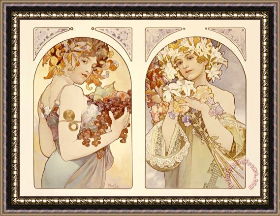 Alphonse Marie Mucha Fruits And Flowers Framed Painting