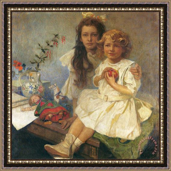 Alphonse Marie Mucha Jaroslava And Jiri The Artist S Children 1919 Framed Painting