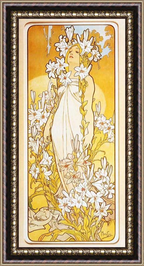 Alphonse Marie Mucha Lily Framed Painting