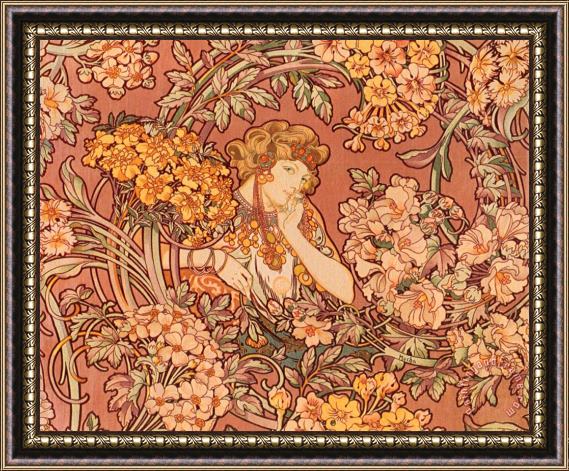 Alphonse Marie Mucha Redhead Among Flowers Framed Print