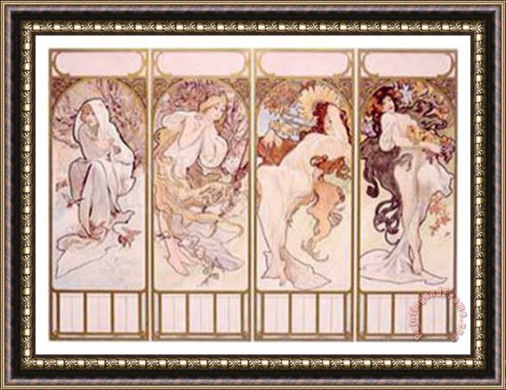 Alphonse Marie Mucha Seasons Winter Panel 1897 Framed Painting