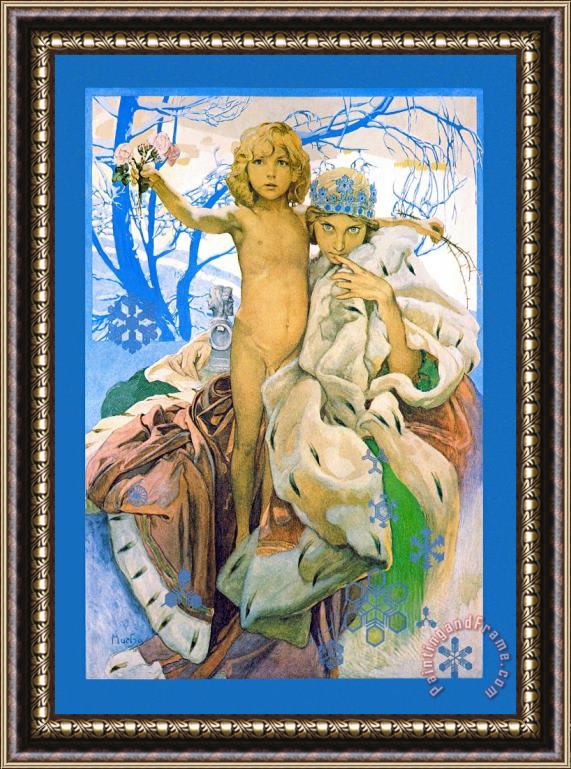 Alphonse Marie Mucha Snow Queen And Child Framed Painting