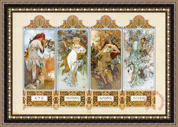 Alphonse Marie Mucha The Four Seasons Framed Painting